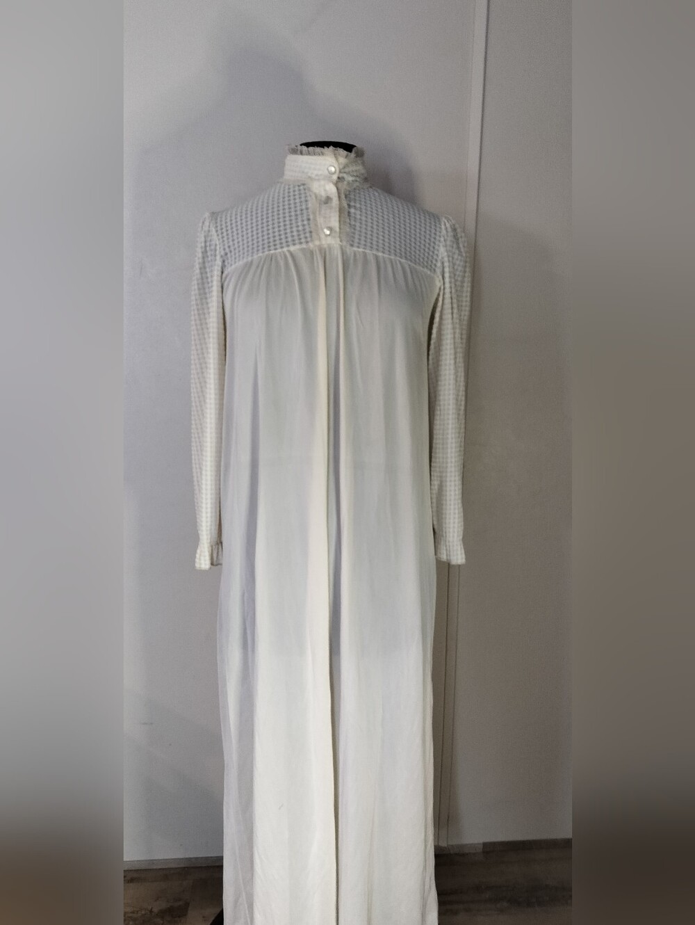 Classic White Girls' Long Nightgown with Lace Yoke